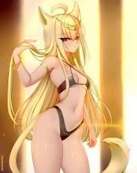 1girls catgirl female_only kuroonehalf long_hair small_breasts thin_female thin_waist yellow_hair