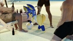 1girls 3boys 3d 3d_(artwork) 3d_model animal_crossing ankha ankha_(animal_crossing) ankha_(zy0n7) beach beer catgirl dark-skinned_male doubutsu_no_mori furry imminent_gangbang marrubi marrubi_(artist) nairu_(doubutsu_no_mori) nintendo shortstack showing_ass showing_off tagme volleyball zy0n7