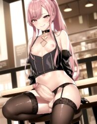 1futa ai_generated femboy futanari huge_cock nai_diffusion oznia4 small_breasts smug solo stable_diffusion thick_thighs