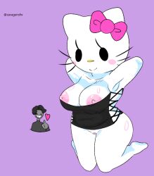 1boy 1girls anthro big_breasts big_butt black_topwear exposed_breasts hello_kitty hello_kitty_(character) hello_kitty_(series) kitty_white sanrio savagensfw thick_thighs thumbs_up