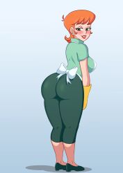 1girls apron ass big_ass big_lips blush bottomwear breasts cartoon_network clothing dexter's_laboratory dexter's_mom female female_only footwear fufan full_body green_eyes green_pants green_shirt huge_ass legs lips mature mature_female mature_woman milf more_at_source mother orange_hair pants red_lips red_lipstick round_ass shirt solo solo_female thick_ass thick_lips thick_thighs topwear white_apron wide_hips