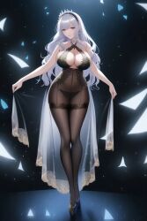 ai_generated blue_eyes commentary_request high_heels large_breasts lingerie long_hair looking_at_viewer nai_diffusion nylons oc original_character pantyhose see-through see-through_clothing see_through silver_hair stable_diffusion tagme white_hair