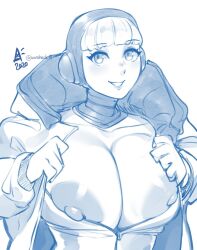 alternate_breast_size apex_legends aurahack big_breasts blush blush_lines breast_hold breast_squeeze breast_squish breasts breasts_out bursting_breasts huge_breasts huge_butt looking_at_viewer outgrowing_clothes simple_background stretched_clothing thick tight_clothes tight_clothing wattson_(apex_legends)