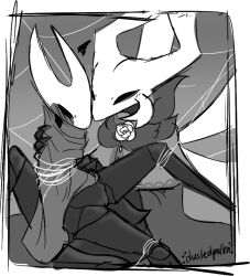 annoyed anthro arthropod blush bound clothing duo dustedpollen female female/female flower genitals hollow_knight hornet_(hollow_knight) insects plant pussy questionable_consent team_cherry vessel_(species) video_games web_(disambiguation)