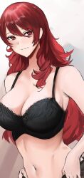 1girls atlus bra breasts female female_only mitsuru_kirijo nero_watch persona persona_3 red_eyes red_hair solo