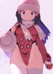 1girls :3 adapted_costume akari_(pokemon) ass_visible_through_thighs bag beanie black_hair breasts cameltoe cleft_of_venus clothing colored_inner_hair covered_navel covered_nipples dawn_(pokemon) dawn_(pokemon_platinum) erect_nipples erect_nipples_under_clothes eye_contact female female_only game_freak groin hair_ornament hat hi_res high_resolution highleg highleg_leotard highres holding holding_object holding_poke_ball hourglass_figure human legwear leotard long_hair looking_at_viewer medium_breasts multicolored_hair nintendo nipple_bulge nipples partially_visible_vulva png poke_ball pokemon pokemon_(anime) pokemon_(game) pokemon_bdsp pokemon_dppt pokemon_legends:_arceus pokemon_platinum pokemon_trainer purple_eyes purple_hair red_leotard scarf shoulder_bag sidelocks simple_background solo spring2013 thigh_gap thighhighs tight_clothing white_headwear white_scarf white_thighhighs wide_eyed wide_hips winter_clothes