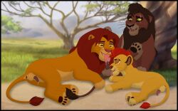 bodily_fluids disney erection felid feral genital_fluids genitals group group_sex hi_res kaion kion kovu lion male male/male mammal oral pantherine penile penis sex simba the_lion_guard the_lion_king threesome trio young