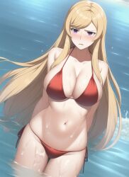 ai_generated beach big_breasts bikini blonde_hair bronze_felix clarisse_(fire_emblem) fire_emblem fire_emblem:_new_mystery_of_the_emblem nai_diffusion stable_diffusion