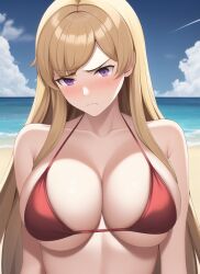 1girls ai_generated beach big_breasts bikini blonde_hair bronze_felix clarisse_(fire_emblem) fire_emblem fire_emblem:_new_mystery_of_the_emblem nai_diffusion stable_diffusion