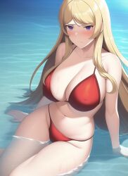 1girls ai_generated beach big_breasts bikini blonde_hair bronze_felix clarisse_(fire_emblem) fire_emblem nai_diffusion stable_diffusion