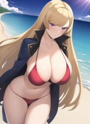 1girls ai_generated beach big_breasts bikini blonde_hair bronze_felix clarisse_(fire_emblem) fire_emblem fire_emblem:_new_mystery_of_the_emblem nai_diffusion stable_diffusion