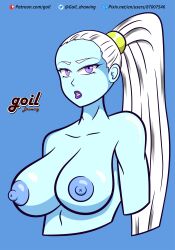 1girls angel_(dragon_ball) big_breasts blue_body blue_fur blue_skin breasts dragon_ball dragon_ball_super dragon_ball_z female goil_drawing ponytail purple_eyes vados white_hair