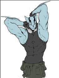 abs antennae armpits blue_skin hands_behind_head overgank paja192 pecs tank_top white_eyes zed_o'brien