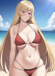 ai_generated beach big_breasts bikini blonde_hair bronze_felix clarisse_(fire_emblem) fire_emblem fire_emblem:_new_mystery_of_the_emblem nai_diffusion stable_diffusion