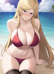 1girls ai_generated beach big_breasts bikini blonde_hair bronze_felix clarisse_(fire_emblem) fire_emblem fire_emblem:_new_mystery_of_the_emblem nai_diffusion stable_diffusion