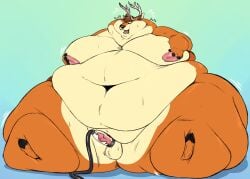 absurd_res anthro antlers areola ass balls belly belly_overhang belly_squish big_belly big_butt bodily_fluids breast_grab breasts breath brown_hair cervid chubby_cheeks cum deep_navel double_chin drooling ejaculation fupa fur genital_fluids genitals hair hand_on_breast hi_res hooves horn huge_butt huge_moobs huge_thighs humanoid_genitalia humanoid_penis hyper hyper_belly immobile inverted_nipples looking_at_self love_handles male mammal moobs morbidly_obese navel nipples obese open_mouth orange_body orange_fur oreocakes overweight panting penile penis penis_milking pink_areola pink_nipples plexel saliva sitting small_penis solo squish sweat tan_body tan_fur thick_thighs tube