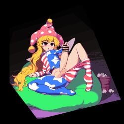 1futa 2d 2d_animation american_flag american_flag_legwear american_flag_shirt animated balls bar_censor blonde_hair blush breasts censored clothed clothing clownpiece erection fairy futa_only futanari huge_cock light-skinned_futanari light_skin long_hair masturbation mostly_clothed on_back pants_down penis penis_out pixel_animation pixel_art sitting solo source_request spread_legs takorin touhou used_tissue