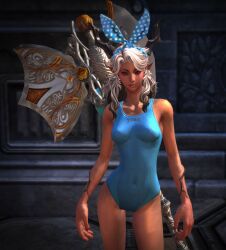 1girls 3d axe castanic character game one-piece_swimsuit tera_online weapon