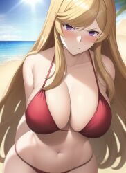 1girls ai_generated beach big_breasts bikini blonde_hair bronze_felix clarisse_(fire_emblem) fire_emblem fire_emblem:_new_mystery_of_the_emblem nai_diffusion stable_diffusion