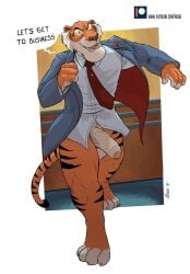 anthro balls barefoot bedroom_eyes bengal_tiger big_balls big_penis black_eyebrows black_eyes black_pupils black_striped_fur black_stripes black_tie_(suit) blue_clothing blue_coat blue_jacket blue_suit blue_topwear brown_nose clothed clothing coat dialogue disney dress_shirt english_text eyebrows fangs feet felid flaccid flirting flirting_look flower flower_petals fur genitals grin half-closed_eyes half_naked happy hi_res holding_object imminent_sex inside jacket looking_at_viewer male male_only mammal markings multicolored_body multicolored_fur narrowed_eyes necktie negger no_shoes one_eye_closed orange_body orange_fur pantherine pantsless partially_clothed penis petals plant pupils red_necktie seductive sharp_teeth shere_khan shirt signature simple_background smile smirk solo speech_bubble striped_body striped_fur striped_markings striped_tail stripes suit tail_markings talespin teasing teeth text thick_eyebrows tiger topwear undressed undressing undressing_self walking wall_(structure) whiskers white_background white_body white_clothing white_dress_shirt white_fur white_shirt white_topwear wink winking_at_viewer yellow_sclera