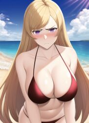 1girls ai_generated beach big_breasts bikini blonde_hair bronze_felix clarisse_(fire_emblem) fire_emblem nai_diffusion stable_diffusion