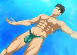 bara big_muscles black_hair bulge dark_hair dhlinez dickhead_edits dickheadz334 free! hi_res male male_focus male_only muscles muscular_arms muscular_male penis_outline solo_male sosuke_yamazaki tight_clothes tight_clothing