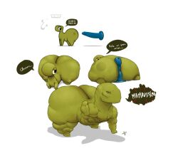 anthro ass big_ass big_butt bongo_(character) bongo_(series) bonguitoweon dinosaur green_body hyper_ass muscles muscular no_humans ramon_mouse sex_toy solo spanish_text tagme