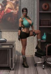 1girls 3d big_breasts bimbo blue-tinted_eyewear breasts brown_eyes brown_hair busty crwatcher female female_focus female_only green-tinted_eyewear hourglass_figure lara_croft lara_croft_(classic) large_breasts long_hair looking_over_eyewear looking_over_glasses looking_over_sunglasses pinup pinup_pose ponytail pose posing solo sunglasses tagme tinted_eyewear tomb_raider wide_hips