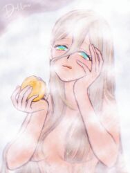 1girls :d aia_amare big_breasts blue_eyes citrus completely_naked completely_nude completely_nude_female cream_hair dollux_crochet hair_between_eyes hair_covering_breasts hand_on_face medium_breasts naked nijisanji nijisanji_en nude nude_female orange orange_(fruit) shower_orange solo solo_female solo_focus steam steamy_environment upper_body virtual_youtuber white_hair