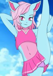 1boy bat blue_body femboy looking_at_viewer male mammal panties pink_eyes pink_hair skirt solo terry_bat young