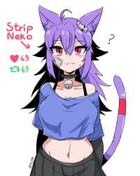 077cicok alternate_version_available bell_collar cat_ears cat_girl cat_tail catgirl clothed fair-skinned_female fair_skin impending_sex light-skinned_female neko_(077cicok) pale-skinned_female purple_hair red_eyes solo solo_female stripping_game twitter_strip_game_(meme)