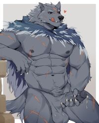 abs absurd_res anthro balls big_balls big_penis blaidd_(elden_ring) canid canine canis cape cape_only clothing elden_ring fromsoftware fur gakujo genitals grey_body grey_fur hand_on_penis heart hi_res humanoid_genitalia humanoid_penis licking male male_only mammal mostly_nude muscular muscular_anthro muscular_male nipples nude pecs penis purple_eyes scar self_lick smile solo tongue tongue_out vein veiny_penis video_games wolf