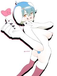 anthro ass blue_hair clothing female hair hi_res hoisxi lagomorph legwear leporid mammal pencil_(object) rabbit solo solo_focus tagme thigh_highs