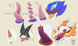 animal_genitalia animal_penis balls blue_body blue_eyes crocodilian_penis duck_penis erection furry genitals green_body group hi_res looking_at_viewer male meowscarada nintendo ostrich_penis penile_spines penis pokémon_(species) pokemon pokemon_sv quaquaval red_body red_eyes simple_background skeledirge slit smile smirk tenebscuro trio video_games white_body yellow_eyes