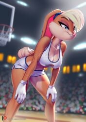 1girls 2022 2d artist_name basketball_court basketball_hoop big_breasts blonde_hair blue_eyes breasts buckteeth busty cleavage clothing digital_media_(artwork) do_not_repost eyebrows eyelashes female_focus furry furry_female furry_only inside lagomorph lagomorph_humanoid large_breasts lola_bunny looney_tunes midriff navel pakwan008 patreon_url rabbit rabbit_humanoid shorts small_tail smile space_jam sports_bra tagme tail url voluptuous voluptuous_female warner_brothers