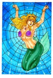 blonde_hair breasts cleavage edsilvadesenho female gwen_stacy gwen_stacy_(classic) marvel marvel_comics mermaid mermaid_girl mermaid_tail mermaid_transformation spider-man_(series) underwater