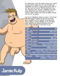 1boy annoying balls ballsack big_penis brown_hair casual character_profile character_sheet english_text fat fat_man foreskin human intact jamie_kulp light-skinned_male long_foreskin male male_nipples male_only model_sheet monkeycheese naked naked_male nude_male overweight_male pale_skin penis profile scrotum semi-erect shaved_crotch smooth_skinned_male solo testicles text toony uncut unretracted_foreskin veiny_penis