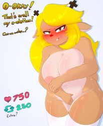 1girls 2d anthro anthro_female anthro_only big_breasts blush deltarune embarrassed embarrassed_nude_female enf english_text female female_only furry furry_female furry_only humanoid humanoid_female humanoid_only mammal mammal_humanoid mojiuwu noelle_holiday solo tagme talking text undertale_(series) yellow_hair