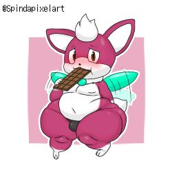 1:1 2022 anthro axoarts belly big_belly biped blush brown_eyes bulge candy chip_(sonic) chocolate chocolate_bar clothed clothing collar dessert eating food front_view hovering huge_thighs looking_at_viewer male moobs multicolored_body navel obese overweight panties panties_only red_body sega short_stack shortstack simple_background solo sonic_(series) sonic_the_hedgehog_(series) sonic_unleashed thick_thighs topless two_tone_body underwear underwear_only white_background white_body wide_hips wings