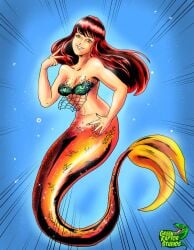 cleavage danica_brine fish_tail green_tail marvel marvel_comics mary_jane_watson mermaid mermaid_girl mermaid_position mermaid_tail mermaid_transformation pete-da-graptor red_hair seductive seductive_look seductive_mouth seductive_pose seductive_smile spider-man_(series) straight_hair underwater