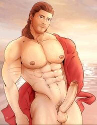 abs alexios animated assassin's_creed_(series) assassin's_creed_odyssey chest_hair cummytomato eight_pack erect_penis erection foreskin male male_focus male_only muscular muscular_male pecs precum precum_bubble precum_on_penis proud_of_his_cock pubes pubic_hair stubble uncut