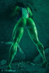 1girls 3d 3d_(artwork) against_wall artist_name ass backboob big_ass big_breasts busty cameltoe clothed creamtau dat_ass female female_only green-skinned_female green_body green_eyes green_hair green_skin hips hulk_(series) legs leotard long_hair marvel marvel_comics muscle_girl muscles muscular muscular_female muscular_thighs rear_view she-hulk solo straight_hair superhero superheroine thighs thong_leotard twitter_username