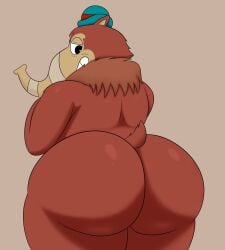 anteater anteater_(cuphead) anthro ass big_ass big_butt brown_body brown_fur colossalstars cuphead_(game) hat looking_at_viewer looking_back presenting presenting_hindquarters trunk