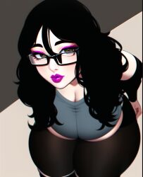 1girls ai_generated bending_over black_hair glasses lipstick long_hair looking_at_viewer nai_diffusion parahumans purple_lipstick stable_diffusion taylor_hebert thick_thighs wide_hips wildbow