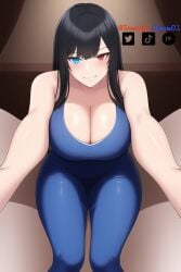 1girls ai_generated arms_out artist_self-insert blue_eyes cleavage emzie01 funemily1 heterochromia legs long_hair mommy mommy_kink nai_diffusion red_eyes sitting skin_tight smirk smirking smirking_at_viewer stable_diffusion tagme thighs watermark wide_hips