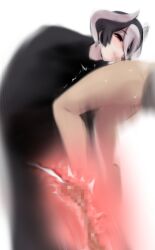 1boy black_eyes black_hair bottomless censored cross_section cum cum_in_mouth fellatio female highres made_in_abyss male mosaic_censoring multicolored_hair oral oral_sex ozen pale_skin penis sex shpo straight two-tone_hair unseen_male_face white_hair