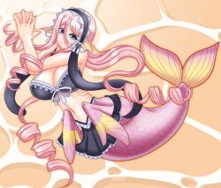 1girls belly_button big_breasts bra breasts cleavage clothed clothes clothing female fish_tail gills hair long_hair mermaid mermaid_girl mermaid_tail meroune_lorelei meul midriff monster_girl monster_musume_no_iru_nichijou navel pink_hair skirt webbed_hands