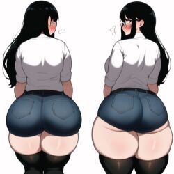 2girls ai_generated big_ass big_butt caked_up cheesecake dat_ass denim_shorts dumptruck_ass dumptruck_butt female female_only glasses huge_ass huge_butt jean_shorts nai_diffusion parahumans shorts stable_diffusion taylor_hebert wildbow