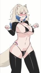 animated ares_are blonde_hair blush boldblade dancing female female_only huge_breasts meme micro_bikini paw_pose reverse_bunnysuit sad_cat_dance sound two_tone_hair video virtual_youtuber white_hair