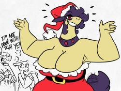 3girls anthro anthrofied big_breasts breasts charmeleon christmas cleavage clothed clothing dialogue english_text female fur furry hisuian_form hisuian_typhlosion holidays large_breasts nerdyreindeer nintendo pokemon pokemon_(species) salazzle solo_focus tagme text typhlosion